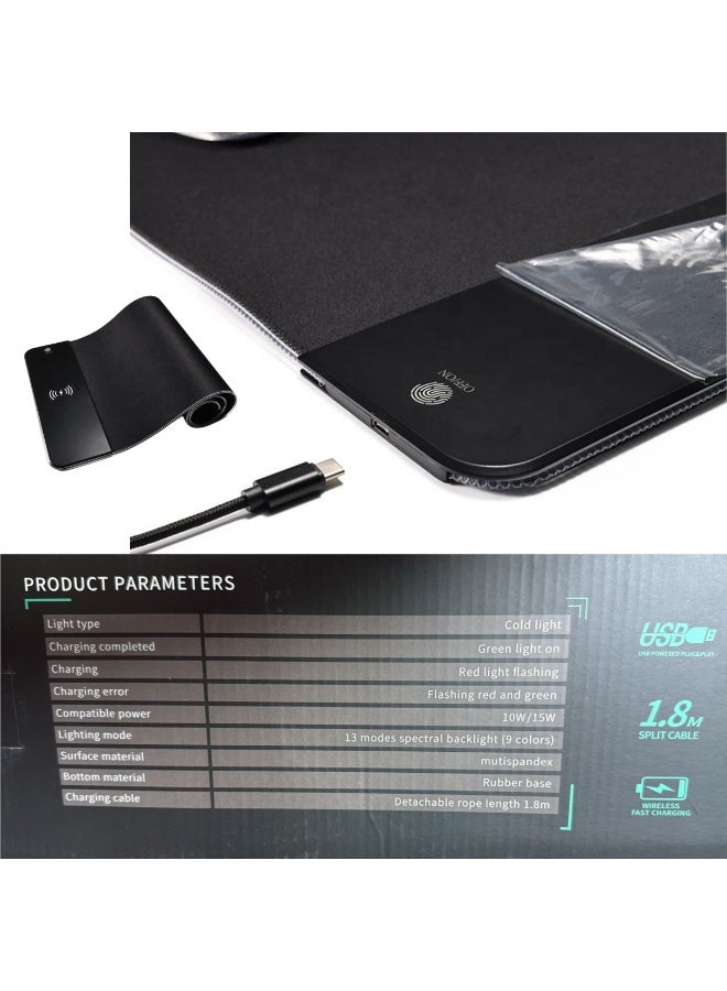 ARABIQO RGB Gaming Mouse Pad Large Extended Mouse Mat with Wireless Charging, Waterproof LED Desk Pad for Keyboard & Mouse, 12 RGB Lighting Modes, Non-Slip Base for PC & Gaming Setup - Image 5